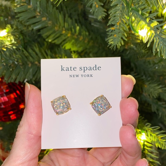 Kate Spade Small Square Opal Glitter Stud Earrings. NEW